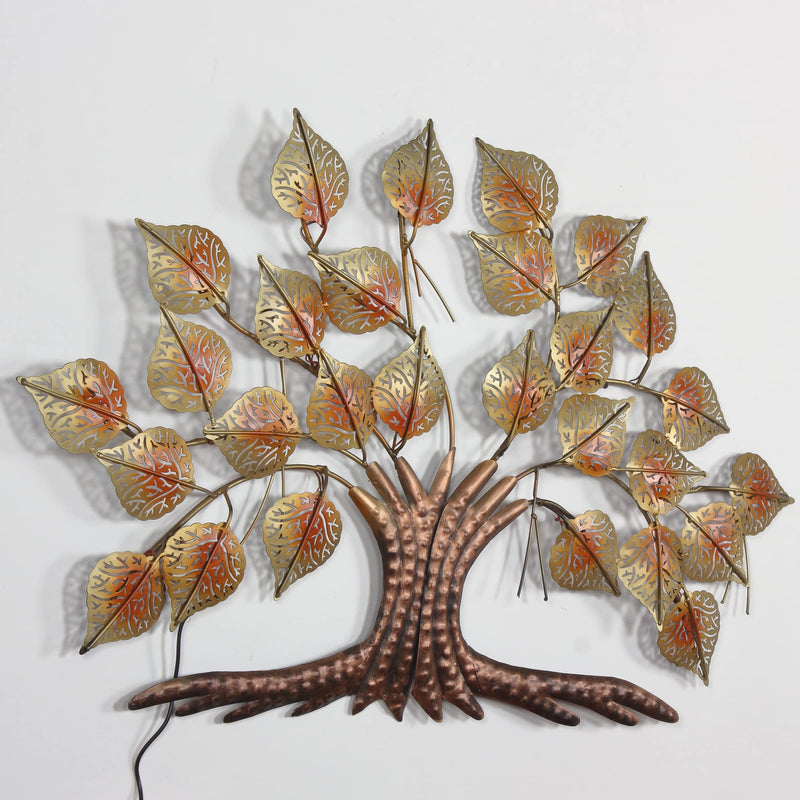 AntarYuga Glamour Metal Tree Small with LED Lights Decorative Wall Art/Sculpture for Home Living Room/Bedroom/Office - 90x4x60 Cm