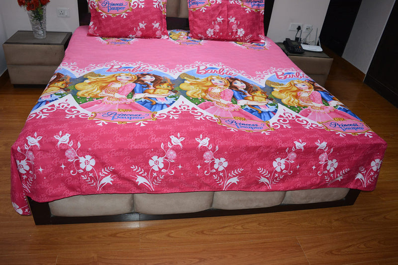 BLESS KRAFT Kids Cartoon Character King Size 100% Cotton Glace Bedsheet (Size: 95 X 108 Inches) GSM 230 (Princess)