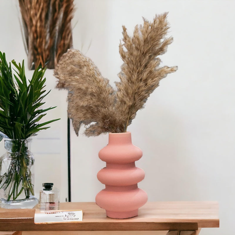 URBAN SENSE™ | Ceramic Wave Vase - Modern Designer Flower Vase for Home Decor - Unique Hollow Vase Design - Ideal Gift for Living Room, Bedroom, and Centerpiece (Blush Bloom)