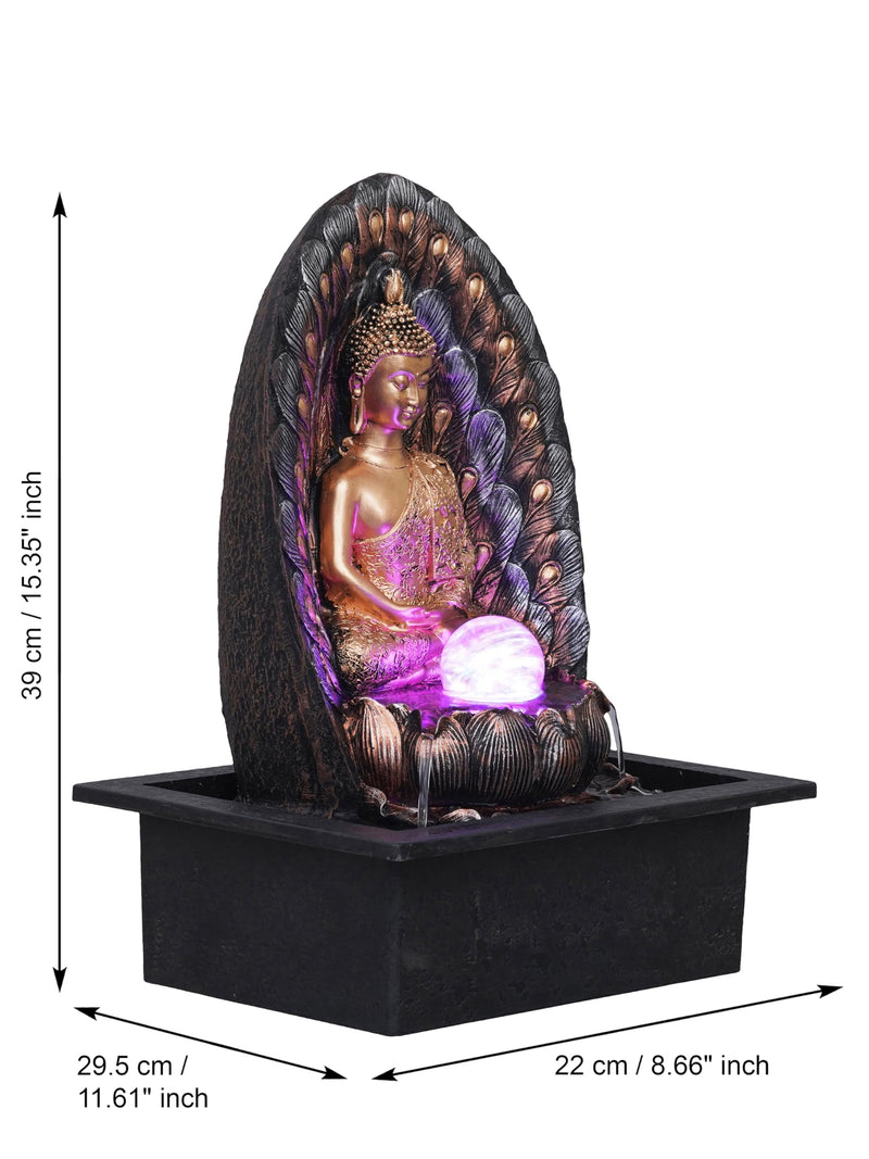 CHRONIKLE Polyresin Elegant Buddha Tabletop Indoor Waterfall Fountain for Home Office Decor with LED Light Water Flow Control Pump (CW WF GB 11608)