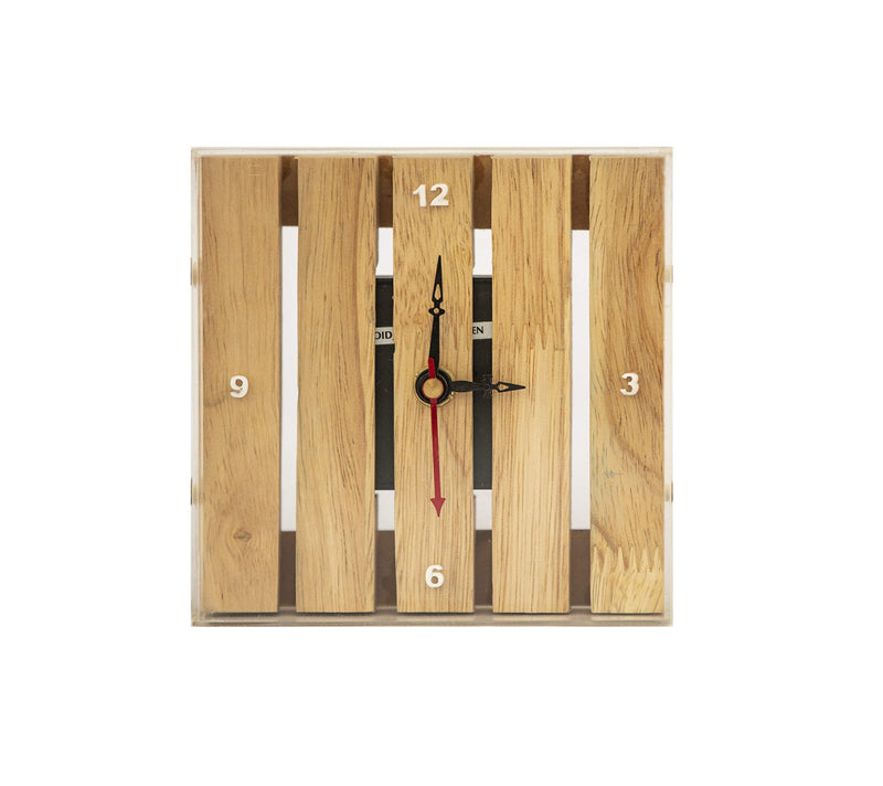 DALUCI Decorative Natural Wooden Antique Teak Straight Pallet Desk Clock for Home Office