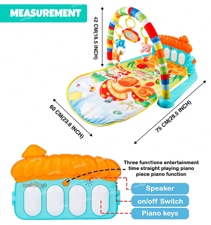 Zest 4 Toyz Baby Play Mat Gym & Fitness Rack with Hanging Rattles Lights & Musical Keyboard Mat Piano Multi-Function (Made in India)