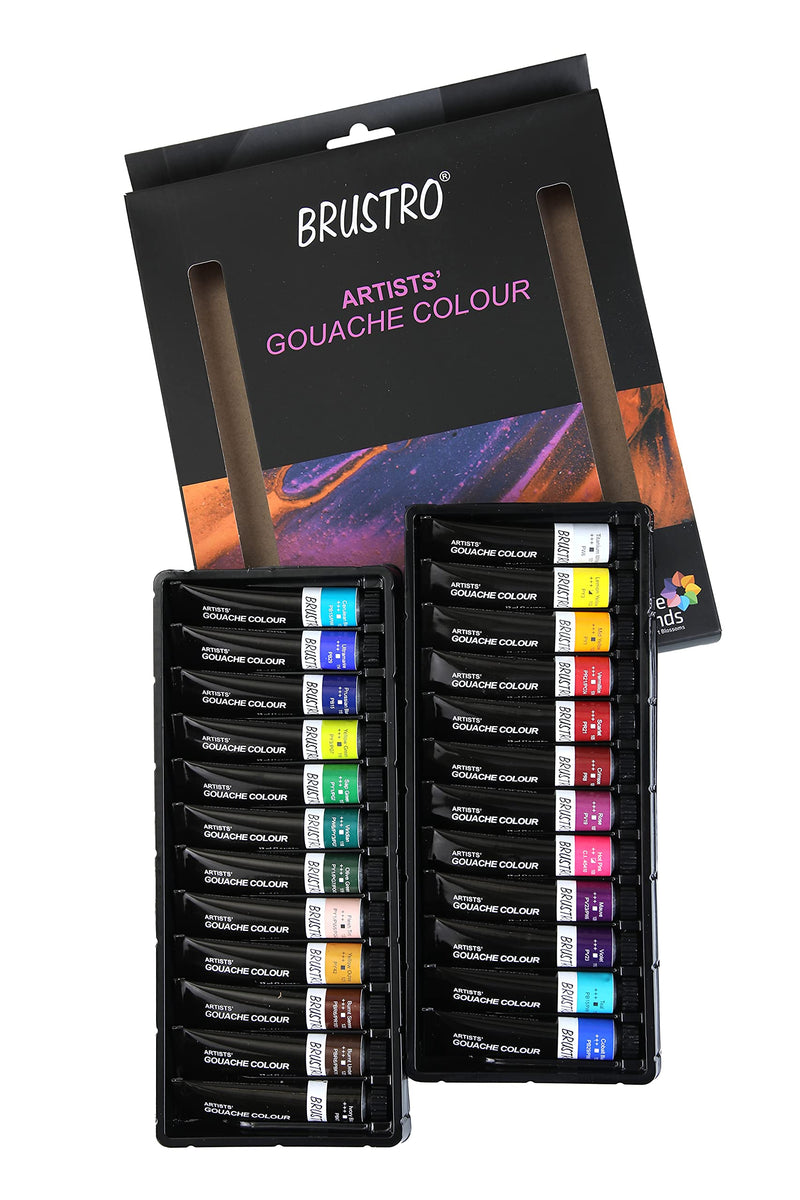 BRUSTRO Artists Gouache Colour Set of 24 Colours X 12ML Tubes