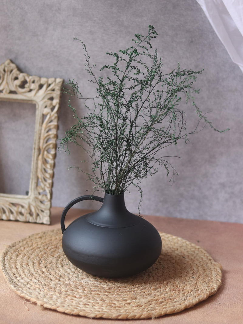 WEAVING HOMES Black Handle Vase | Vase for Flower Plants | Office, Living Room, Bedroom, Table Top Decorations Items | Home Decor Centerpiece (Black Handl Vase)