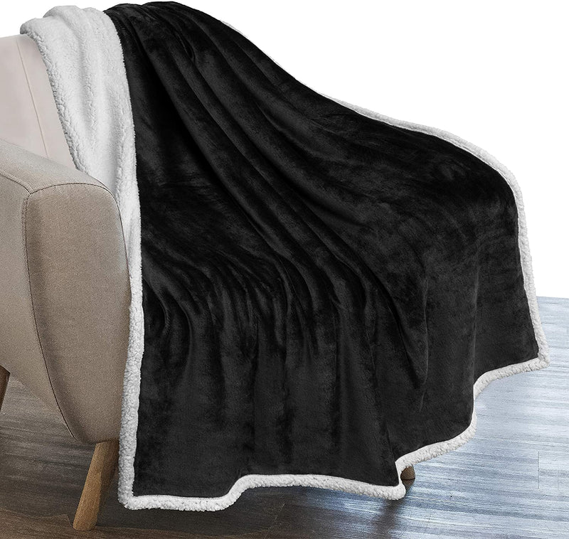 CottonFry Plush Sherpa Fleece Throw Blanket for Couch Sofa with Velvet Goli (Black, 60X80)