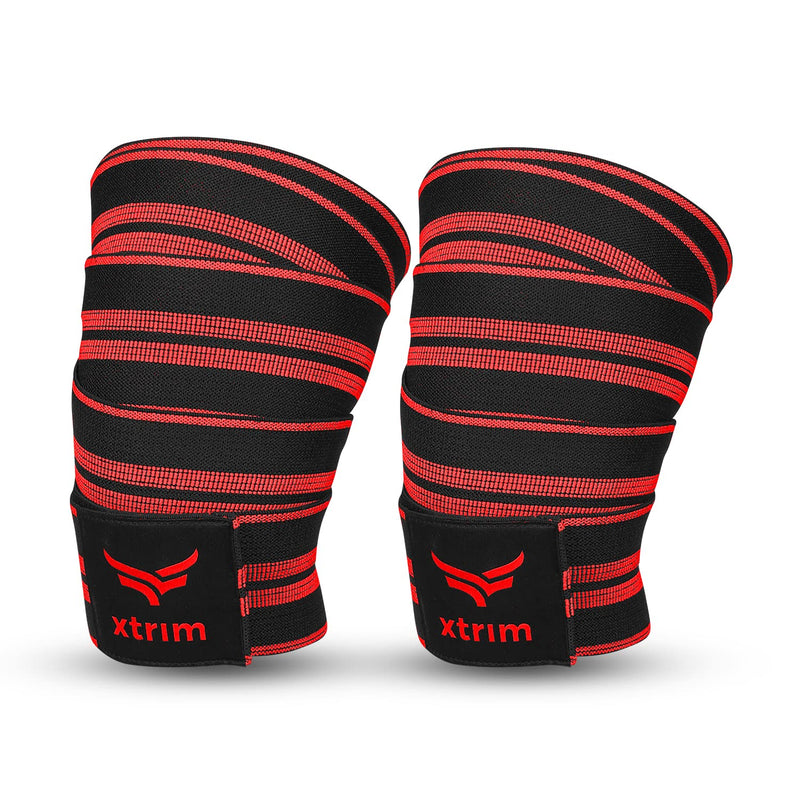 XTRIM Knee Support for Men - Knee Wraps - Knee Stabilizer - Unisex Knee Bands for Sports, Squats, and Heavy Lifting, Washable Fabric (2 Meters Long, Set of 2, Red)