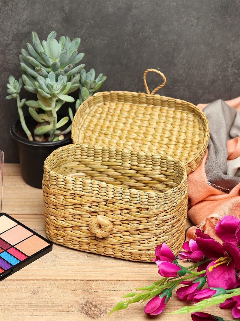 Habere India-All the Cultures Fabricating India Wicker Tissue Box | Basket with Lid | Storage Box with Lid | Seagrass Lid Box | Gift Hamper Box with Lid