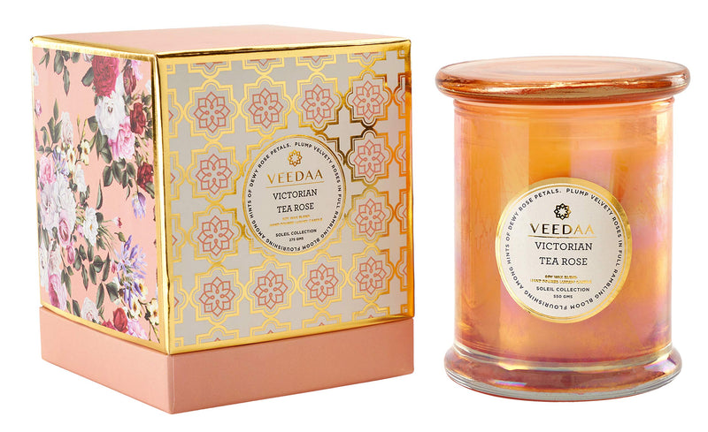 VEEDAA Victorian Tea Rose Danube Glass Soy Scented Candle (Burns 45 hours)