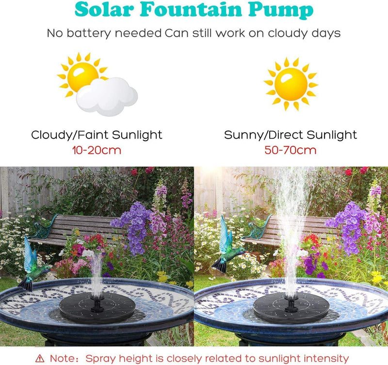 TRIDEO Solar Bird Bath Fountain Pump, Upgrade Solar Fountain with 5 Nozzle, Free Standing Floating Solar Powered Water Fountain Pump for Bird Bath, Garden, Pond, Pool, Outdoor