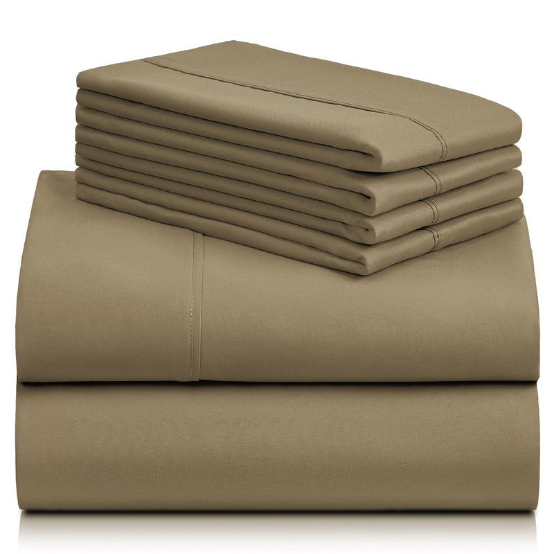 LuxClub 6 PC Sheet Set Bamboo Sheets Deep Pockets 18" Eco Friendly Wrinkle Free Sheets Hypoallergenic Anti-Bacteria Machine Washable Hotel Bedding Silky Soft - Taupe Queen