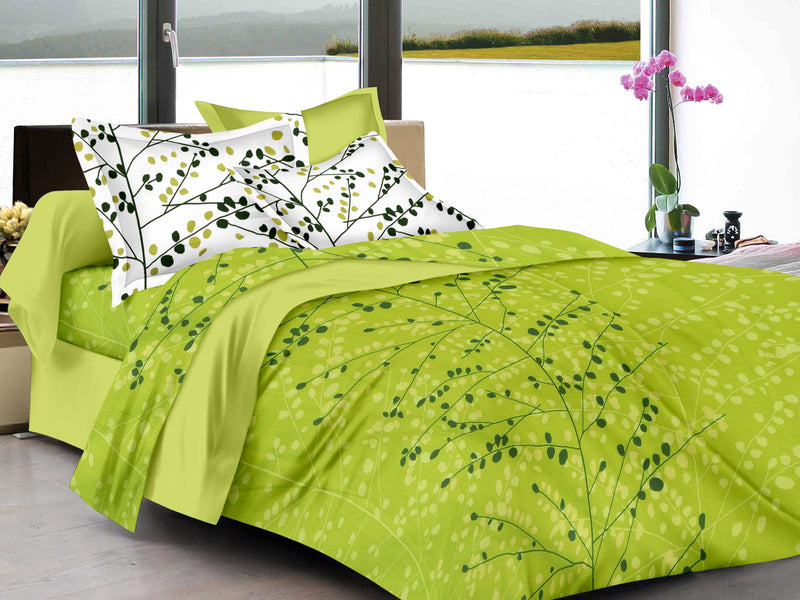 HUESLAND by Ahmedabad Cotton 144 TC Cotton King Size Bedsheet with 2 Pillow Covers - Green(9ft x 9ft)