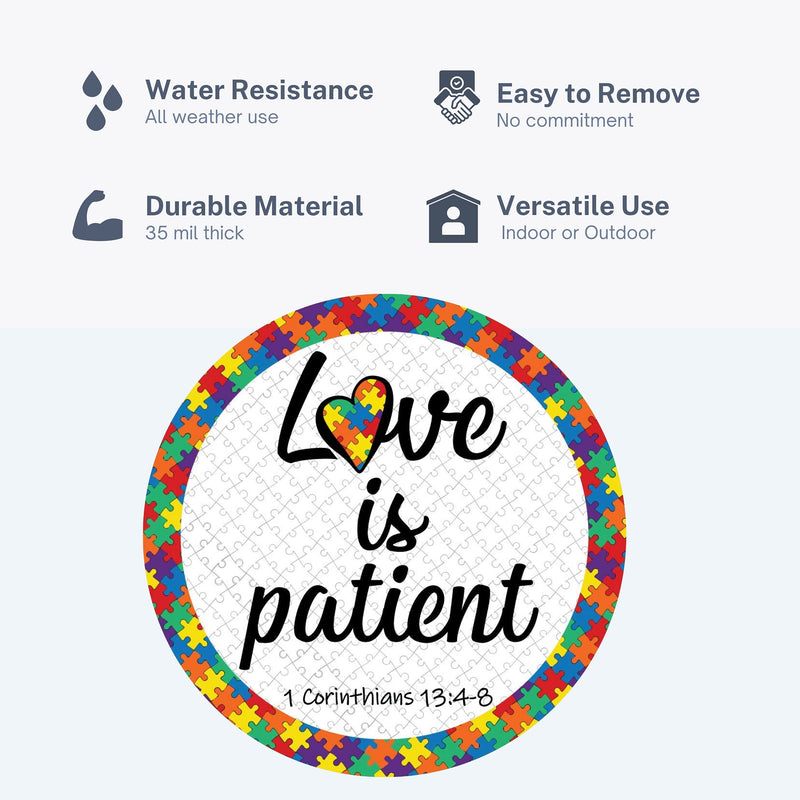 Corinthians 13:4-8 Love is Patient Autism Puzzle Round Car Magnet Bumper Decal, 5 1/2 Inch