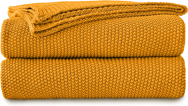 Cazimo Soft 100% Cotton Knitted Throw Blanket - 50 x 60 inches, Yellow