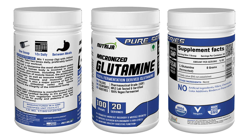 NutriJa Pure L-Glutamine Powder, Amino Acid Supplement | Support Muscle Growth & Recovery | 5g Per Serving - 100Grams