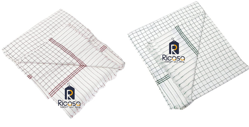 Ricasa 100% Cotton Multicolour Reversible Checkered Single Summer Blanket/Khes/Cotton Blanket/Top Sheet/Chaddar/Dohar Without Filing- Set of 2 (Any Colour as per Availability)