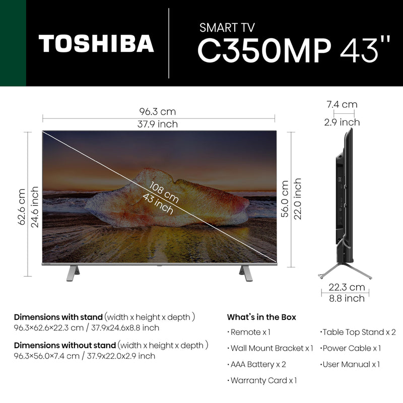 TOSHIBA 108 cm (43 inches) 4K Ultra HD Smart LED Google TV 43C350MP (Silver)