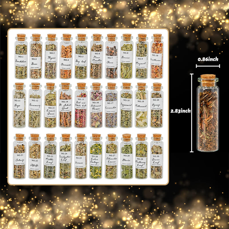 Witchcraft Supplies Herbs - 30 Pack Dried Herbs Kit for Beginners - Altar Supplies Healing Herbal Natural Herbs Crystal Spoon for Wicca, Pagan Magic Spells and Bath