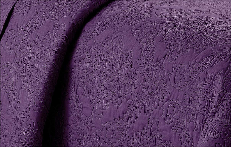 Home Collection 3pc King/Cal King Over Size Elegant Embossed Bedspread Set Light Weight Solid Dark Purple New