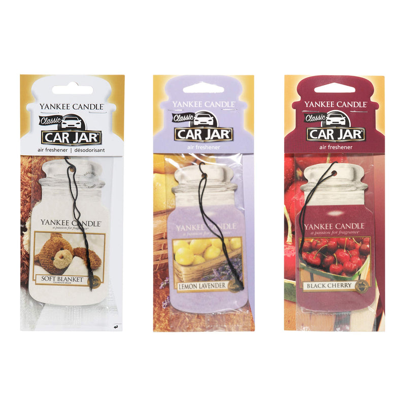 Yankee Candle Yankee Candle Car Jar Air Freshener - Pk Of 3 - Black Cherry, Lemon Lavender, and Soft Blanket, Multicolor, 42 g (Pack of 3)