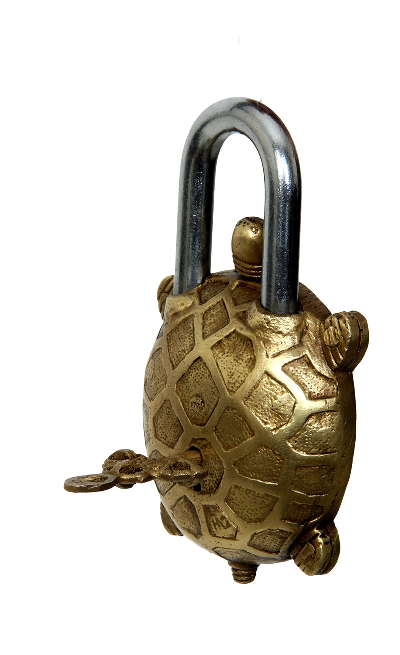 Aesthetic Decors Brass Tortoise Design Padlock (Gold)