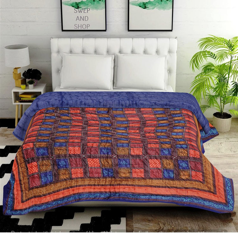 FABDESIGN QUILTS 400 TC Jaipuri Light Weight Pure Cotton Traditional Rajasthani Print Color Single Bed Quilt/Razai/Rajai -Single Bed