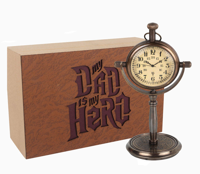 Dad Gifts Antique Desk Clock - Desk Clock - Meaningful Gift for Dad - Engraved Gift for Father's Day 2021 - Special Quote Engraved No Matter How Much Times Passes You Will Always Be My Hero