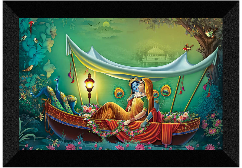 SAF Pack of 1 Radha krishna religious modern art wall painting with framed for living room 11 inch x 14 inch CANFM31380