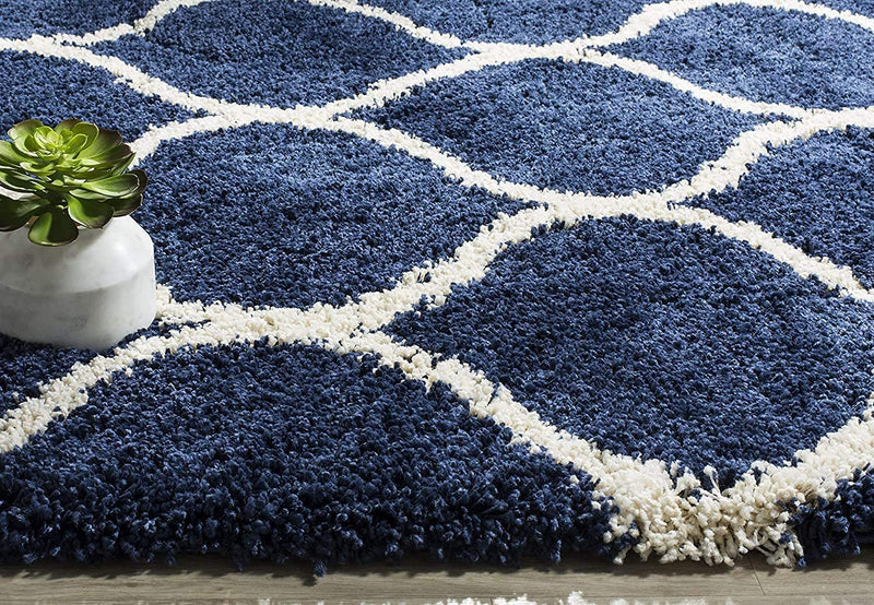 imsid Home Modern Shaggy Carpets And Rugs For Hall, Offices, Kitchens, Bedroom, Living Room And Cabins (2 X 6 Feet, Blue & Ivory), Large Rectangle