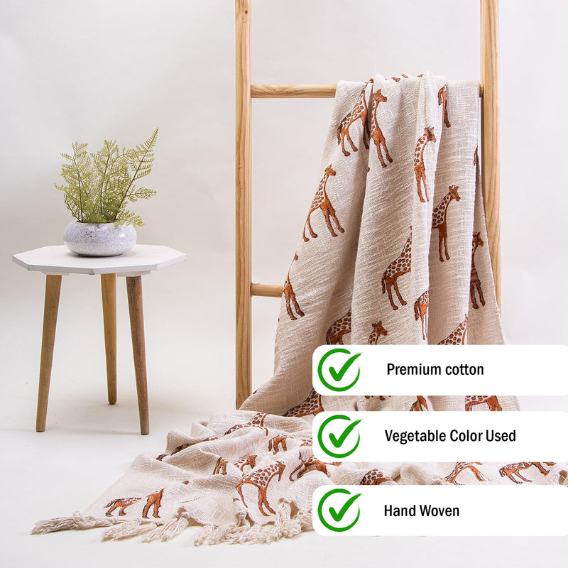 DMAASA Pure Cotton Throw Blanket | Handmade Block Print Animal Design Throw 50x60 Inches | Throw for Sofa, Bed, Chair and Couch | Breathable and Lightweight