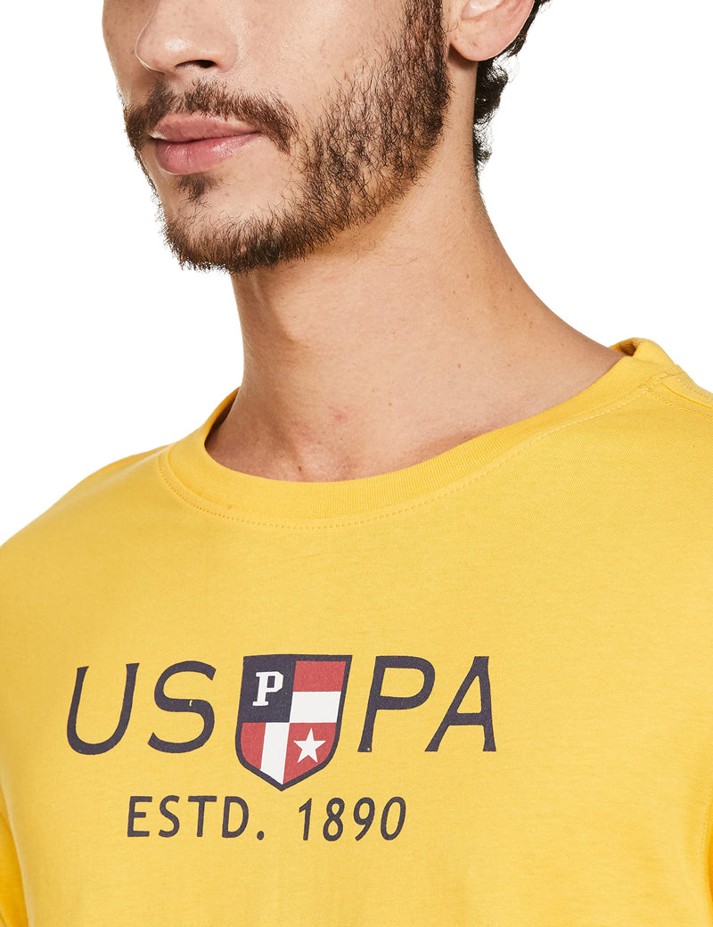 U.S. POLO ASSN. Men Slim Half Sleeve Round Neck T Shirts (Ustshs1376_Large_Yellow)