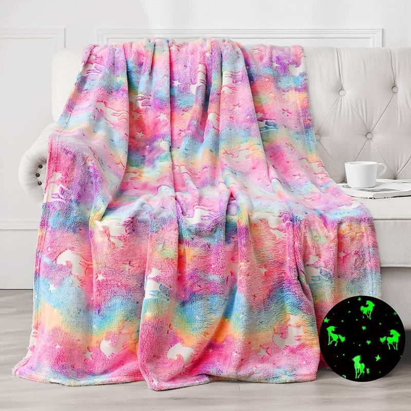 SAMVARDHAN Glow in The Dark Blanket-Gifts for Toddler- Kids-Teen Girls | Bedroom Decor |Travel Lightweight Throw Blankets| Soft Cozy Fluffy Luminous Throw Blanket- 50"x60" (Unicorn)