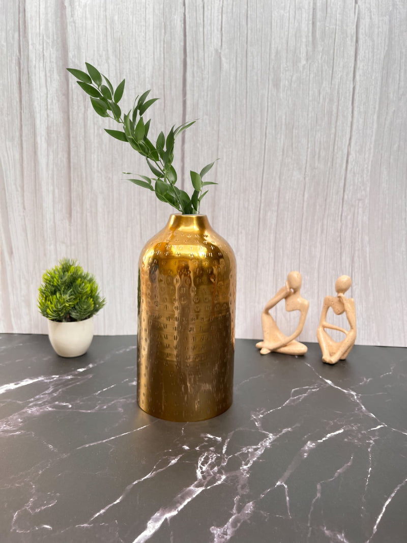 RIZIK STORE™ Iron Metal Shiny Gold Hammered Flower vase for Home Decor, Living Room, Bedroom, Drawing Room, Office Table Centerpiece (Gold) (Pack of 1) (Bamboo)