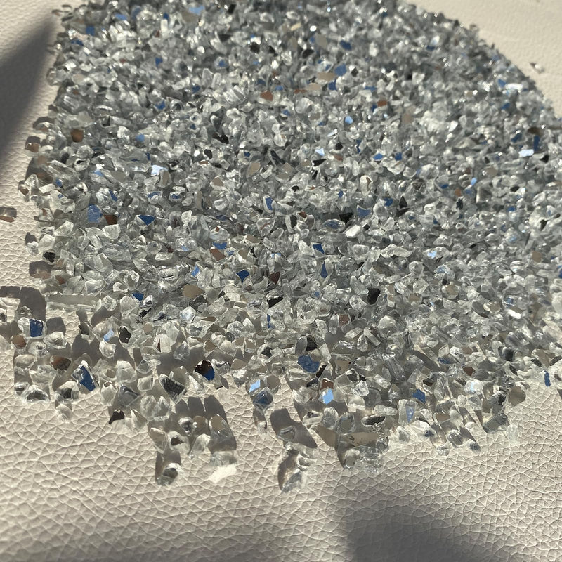 Crushed Mirror 1500g Glass-Reflective White Glass Gravel Chips for Sculpture Creation, Resin Art, Home Decoration 2-6mm Glass Chip