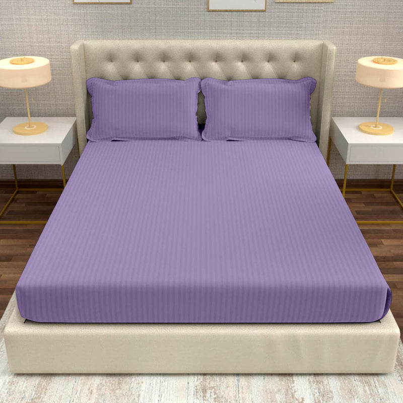 Divine Casa 100% Cotton 220 TC Italian Stripes Flat King Size Bedsheet with 2 Pillow Cover Luxurious and Soft Breathable Bed Sheets (108 x 108 inch, Lavender)