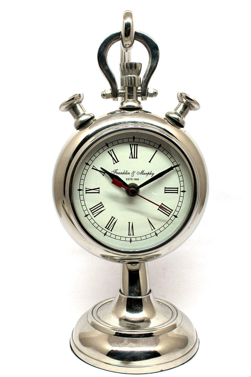 Divine Handicraft Silver Finish, 12 Inch Moon Stand Table Clock, Spring Wound Clock for Living Room and Office, Standard