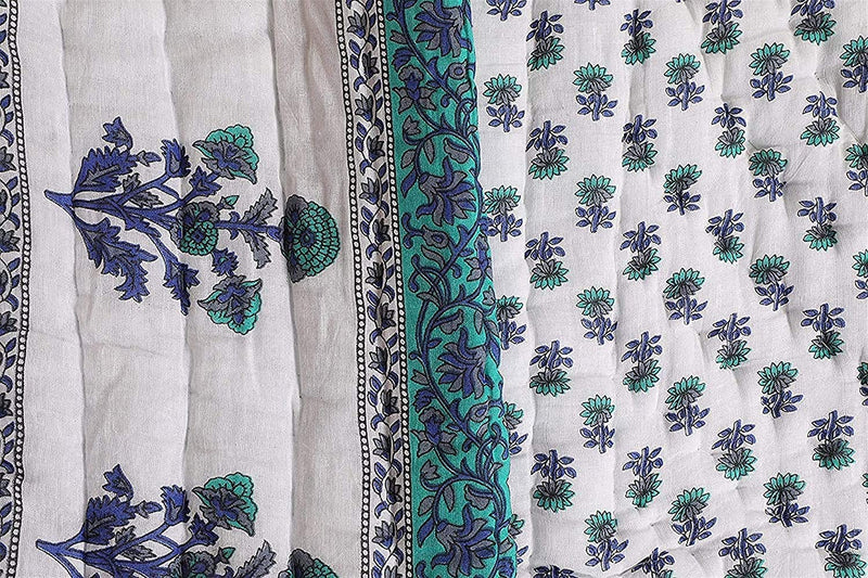 SIBLEY Cotton Latest Quality Bright Coulars Single Bed Jaipuri Razai Quilt Light Weight - Floral, Blue (All Seasons Comfort Quilt)