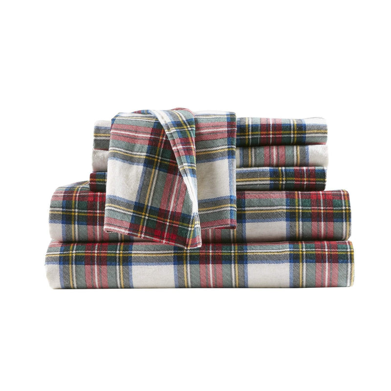 Comfort Spaces Cotton Flannel Breathable Warm Deep Pocket Sheets With Pillow Case Bedding, King, Scottish Plaid Red