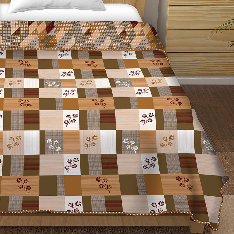 Bella Casa 100% Cotton, Reversible Single Dohar/AC Blanket 152 cm X 228 cm -Brown Colour