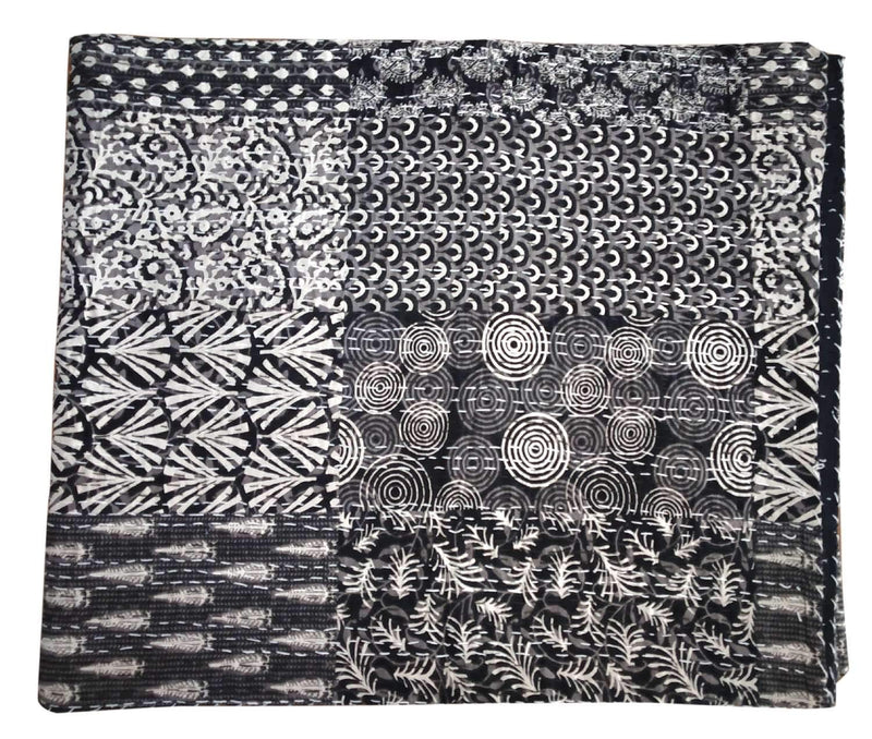 Kirti Textile and Handicraft Queen Kantha Quilt Hand Block Printed Kantha Bed Cover Cotton Kantha Bedspread