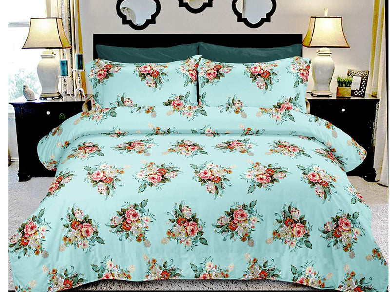 Casa Copenhagen Solitaire Rich Art Eygptian 280 Tc Cotton Double Bedsheet with 2 Pillow Cover - King Size, Rosette Sky Blue