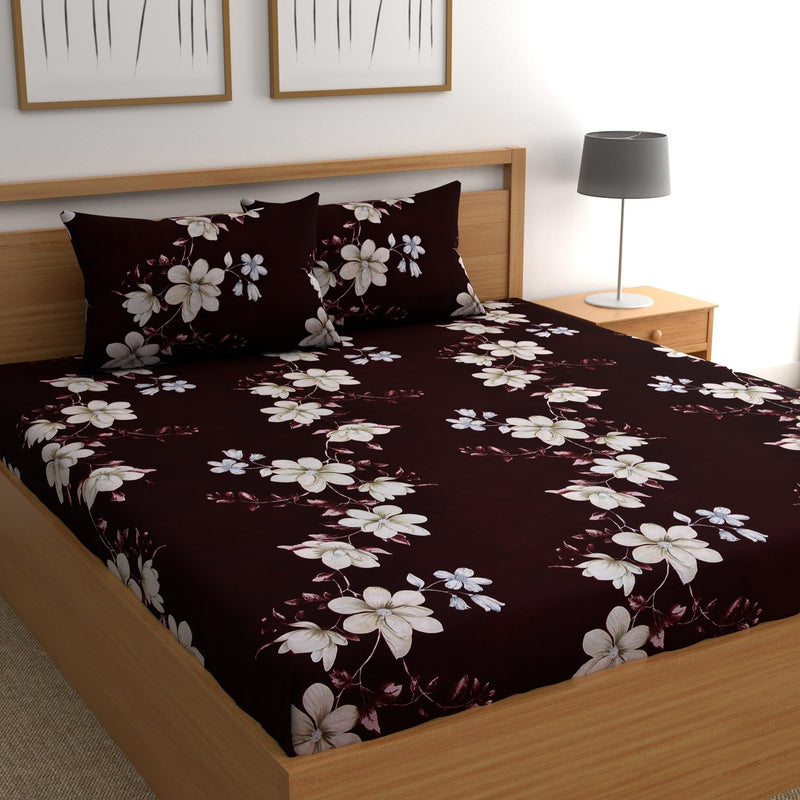 DREAMLET Bedsheet for Double Bed, Double Bedsheet Glace Cotton, Double Bedsheet, Bedsheets Double Bed Size, 160 TC 2 Glace Cotton Bedsheet with 4 Pillow Covers (Brown)