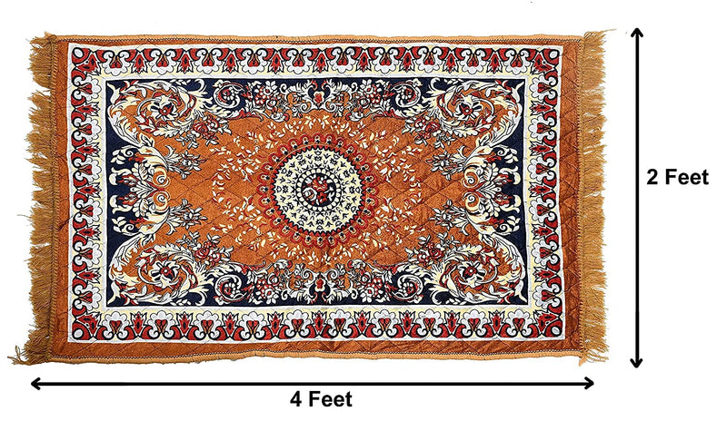 COZY FURNISH Velvet Pooja Asan Mat - Size 28 x 48(Inches) 71X121(CM) 2X4(Feet) Bed Side Runner,Floor Mat, Floor Rug, Pack of 1 Velvet Asan (Golden)