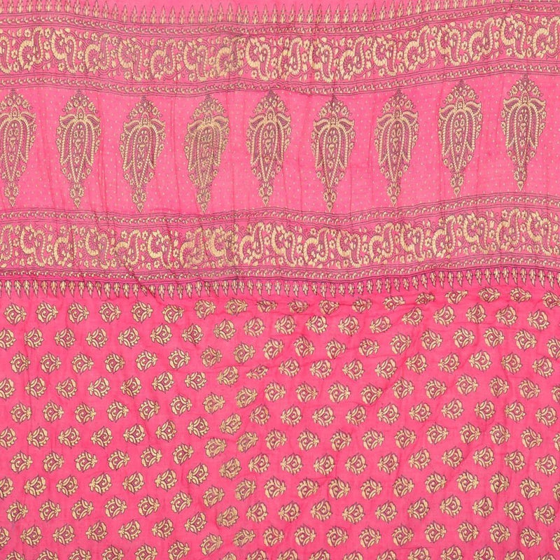 SVT Jaipuri World Famous Light Weight Pure Cotton Traditional Rajasthani Single Quilt Bed - Gold, Pink