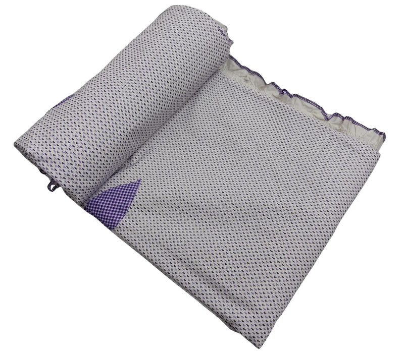 Arvore Bunkaar 100% Cotton Dohar with Print & Embroidery Reversible All Weather 2 Layered Dohar/Cover with Zip Double Size - 235cm X 225cm - Purple White