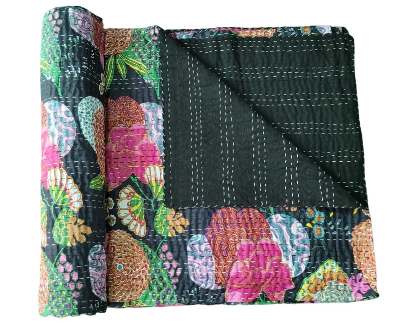 TI AMO Fruit Printed Cotton Jaipuri Kantha Quilt/Bedsheet/Throw Blanket (60x90 Inches, Multicolour)