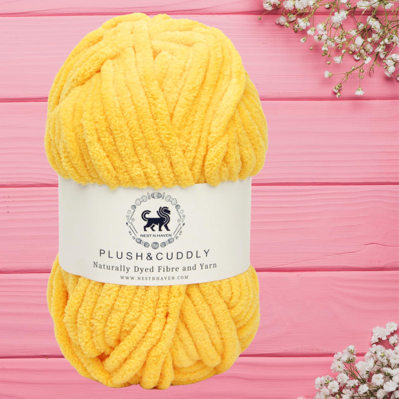 NESTNHAVEN, Wool, Plush & Cuddly, Chenille Yarn Supersoft Hand Knitting Wool Ball, (1 Ball/100 Gram Each) Ball Suitable for Craft, Babywear, Baby Blankets, 5 Bulky, Shade no - NNHB060 (Yellow)