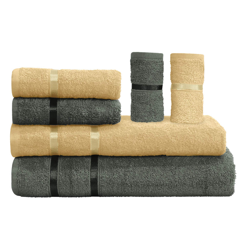 Story@Home 6 Piece Combo 450 GSM Cotton Ultra Soft, Super Absorbent, Antibacterial Treatment,Towel Set (Beige and Charcoal Gray)