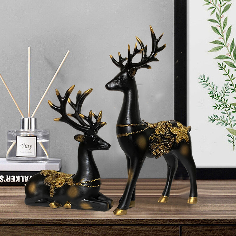 Xtore Creative Resin Golden and Black Reindeer Sculptures | Beautiful Home Decor | Lifts up Energy of Your Room (Pack of 2, Black)