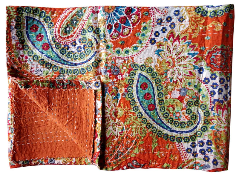 BOHEKANT Handicraft Cotton Hand Embroidery Kantha Quilt Kantha Bed Cover Handmade Kantha Bedspread Kantha Blanket Throw-17 (Twin, 60x90 Inches, Single Bed)