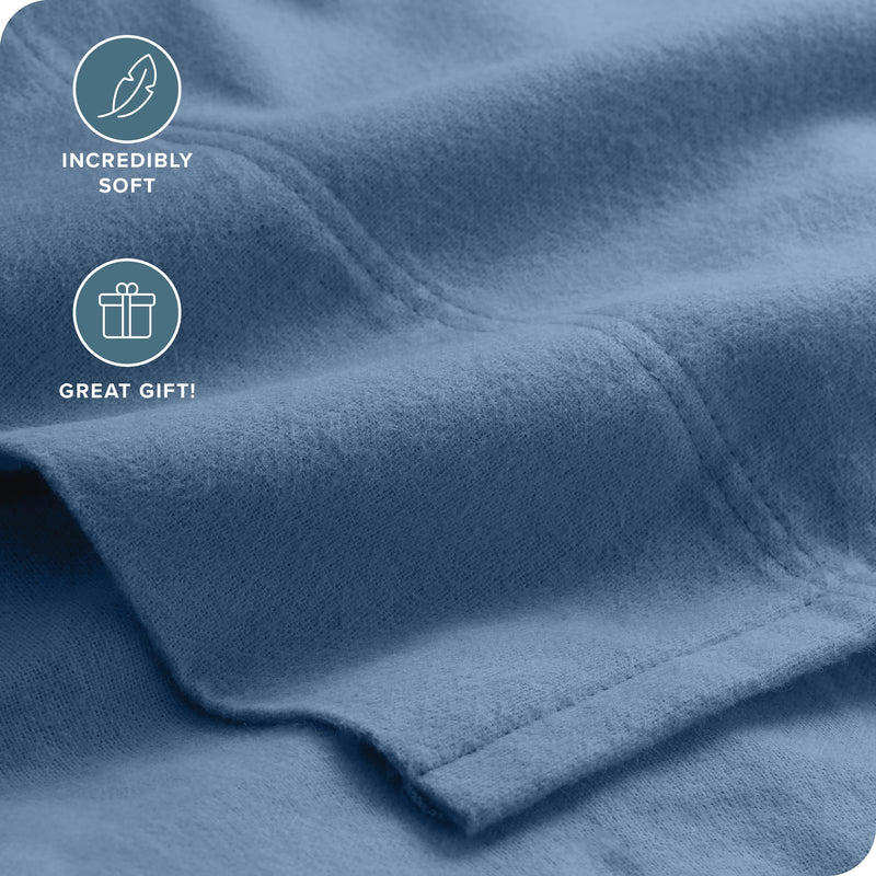 Bare Home Flannel Sheet Set 100% Cotton, Velvety Soft Heavyweight - Double Brushed Flannel - Deep Pocket (Queen, Coronet Blue)